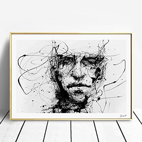 Portrait de ligne blanche noire impression artistique minimaliste sur toile