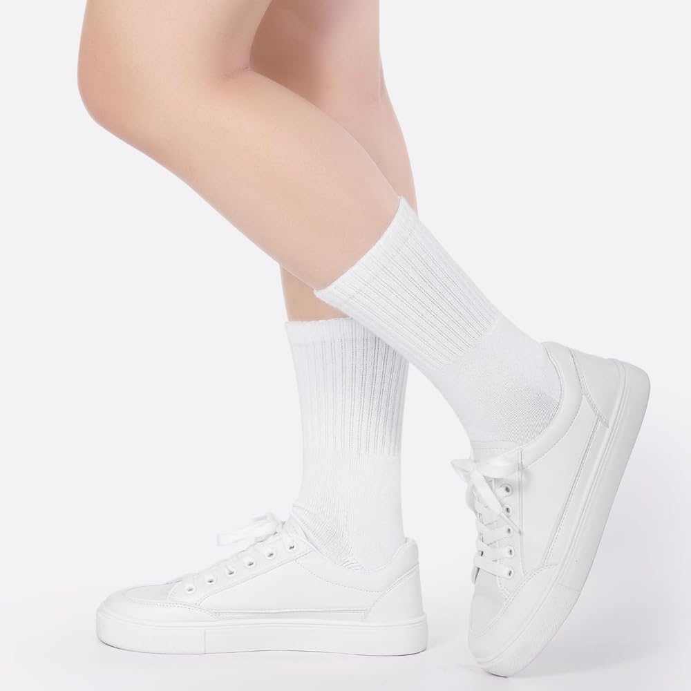 10 pairs of White Mid Calf Cotton Socks for Men and Women,Non Slip White Socks for Students, Pure Cotton Breathable School Uniform,Versatile Everyday Cotton,one Size Fits All - Image 8