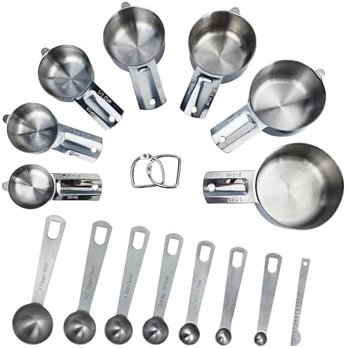 15PCS Measuring Spoons, Premium Heavy Duty 18/8 Stainless Steel Measuring Spoons Cups Set, Small Tablespoon with Metric and US Measurements, Set of 15 for Measuring Dry and Liquid Ingredients