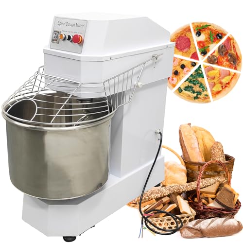 TECHTONGDA Commercial Spiral Dough Mixer, 220V Food Stand Mixer with Timing Function, 50QT Dough Kneading Machine, Double Acting Double Speed Flour Mixer, Bakery Machine for Restaurant Pizzeria