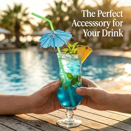 100 Pitillos con Sombrilla Tropical de Plástico Flexible 24 cm miniatura 4