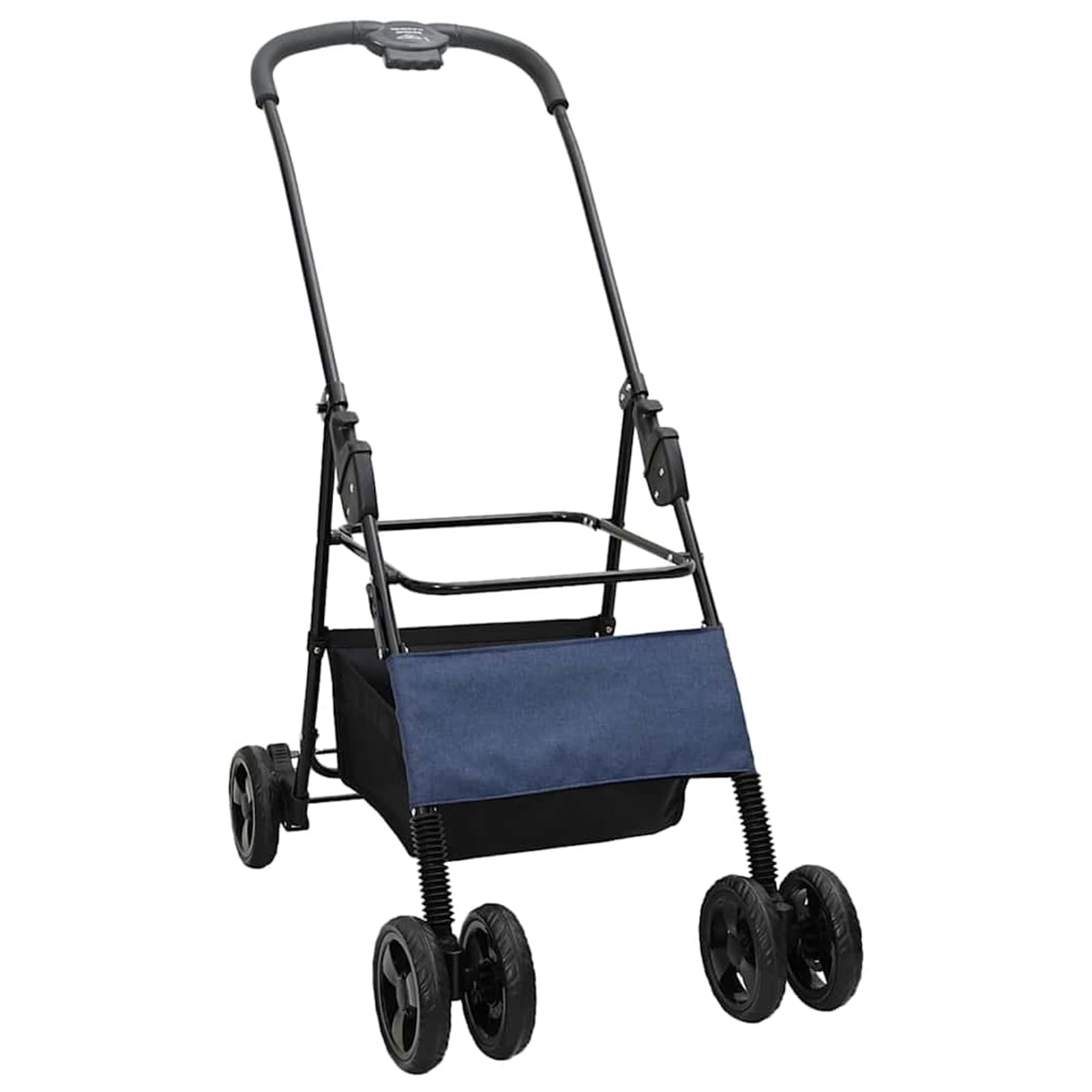 Passeggino per Animali Domestici Pieghevole, Blu, Poliestere, Telaio Acciaio, Ruote Anteriori Girevoli, Peso Max 25 kg, Tasche Laterali, Cestino Inferiore, Chiusura a Pedale
