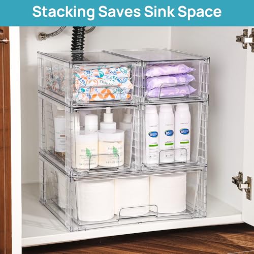 Image of Vtopmart Clear Stackable Storage Drawers Set of 5, Easily Assemble Acrylic Bathroom Undersink Organizers,Plastic Storage Bins for Closet,Cabinet,Pantry,Medicine Organization