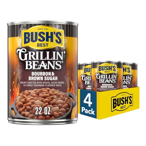 Image of BUSH'S BEST 22 oz Canned Bourbon & Brown Sugar Grillin' Beans Source of Protein and Fiber, Low Fat, Gluten Free, (Pack of 4)