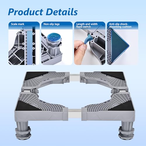 EUHOMY-Universal-Base-Mini-Fridge-Stand-Adjustable-Furniture-Stand-with-4-Power-FeetWashing-Machine-Stand-Base-Laundry-Pedestal-with-Horizontally-Adjustable-Base-for-DryersWashersRefrigerators