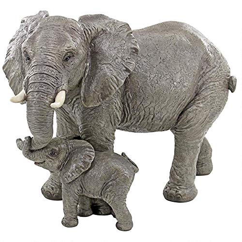 Design Toscano QM3160800 Estátua de elefante para mãe e bezerro de manto, acabamento colorido