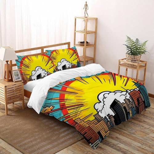 Housse de couette imprimé 3D ville grand format 200x200cm en microfibre douce