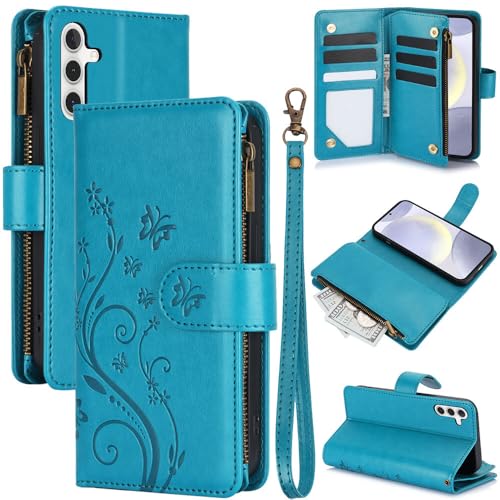 Étui Samsung S21 bleu : housse portefeuille en cuir à rabat arrière