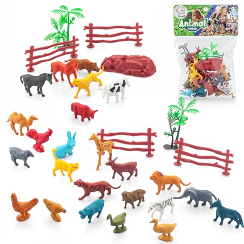 ✅ 10 Best Playsets for Older Kids 6 Storio 31pcs Animal Figure Toy Set | Includes Farm and Jungle Animal Playsets with an Artificial Tree and Fencing | Ideal for Birthday and Return Gifts | Educational Toyset for Kids Ages 3 and Up