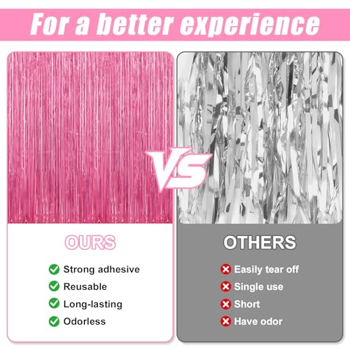 Image of Crosize 7 Pack 3.3 x 9.9 ft Pink Foil Fringe Glitter Curtains Party Decorations, Tinsel Backdrop for Parties, Door Streamers for Birthday, Photo Booth Backdrops, Party Decor