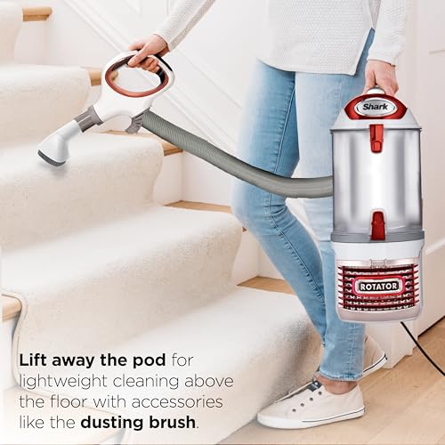 Image of Shark Upright Vacuum Cleaner | Rotator Lift-Away | Pet Hair, Carpet & Hard Floor Cleaning | Dusting Brush, Upholstery & Crevice Tools | HEPA Filter | Swivel Steering | Headlights | White /Red | NV501