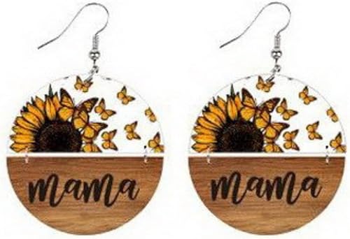 Aretes de madera acrílica con estampado de leopardo, oso y mariposa, diseño geométrico, redondo, regalo para el día de la madre