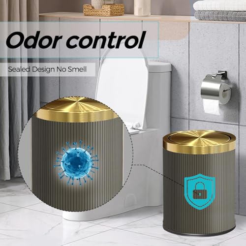 Image of 15L /4GAL Gold BedroomTrash can,Gold Bathroom Garbage can with lid，Small Trash Can with Flipping Lid, 4gallon,Garbage cans for Bedroom,Kitchen，Office,Hotel(15L-Gary)