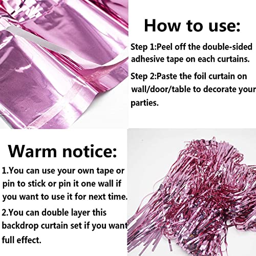 Image of 4 Pack Pink Foil Fringe Curtain Backdrop, 3.28Ft x 8.2Ft Metallic Tinsel Foil Fringe Streamer Curtains for Photo Booth Props, Birthday, Wedding, Valentine's Day Decoration Party Supplies