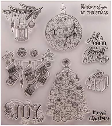 BESTOYARD christams Clear Stamp in Silicone For DIY Scrapbooking card making clear rubber stamps with xmas ball pattern holiday party favors