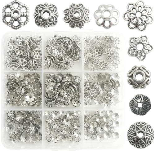 360 Pcs Bead Caps Antique Silver Filigree Metal Alloy Flower Cup Shapes for Bracelet Necklace Earring Jewelry Making