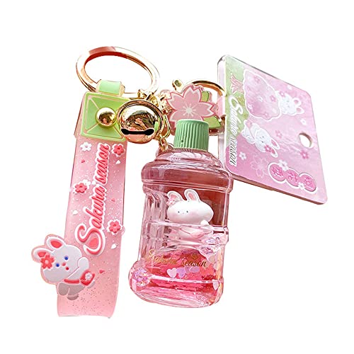Image of HSYHERE Girls Women Creative Lovely Floating Shoulder Bag White Rabbit Lucky Bottle Keychain Keyrings Key Chain Key Ring