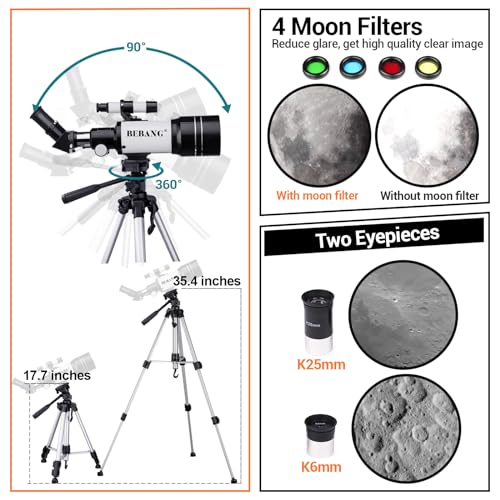 BEBANG Astronomy Telescope for Kids Adults - 70mm Aperture 300mm Refractor Telescope for Kids & Beginners by BEBANG - Image 4