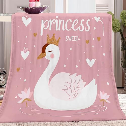 Generisch Leichte Weiche Flanel Decken Cartoon Tier Schwan Text Tagesdecke 100x130 cm Sofa Decke TV Decke zum Wohndecke für Couch Sofadecke Blanket für Bett Sofa Schlafzimmer Büro Helle Farbe