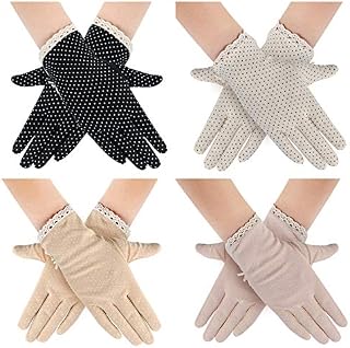 4 Pairs Summer Women Dots Sun Uv Protection Gloves Cotton Lace Anti-skid Driving