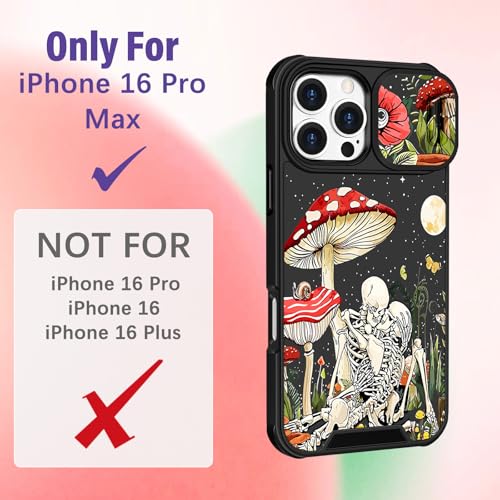 Image of Funermei for iPhone 16 Pro Max Case - Women Girls Cute Phone Cover Girly Pretty Aesthetic Mushroom Skeleton Unique Design with Camera Cover Funda for Apple for iPhone 16 Pro Max