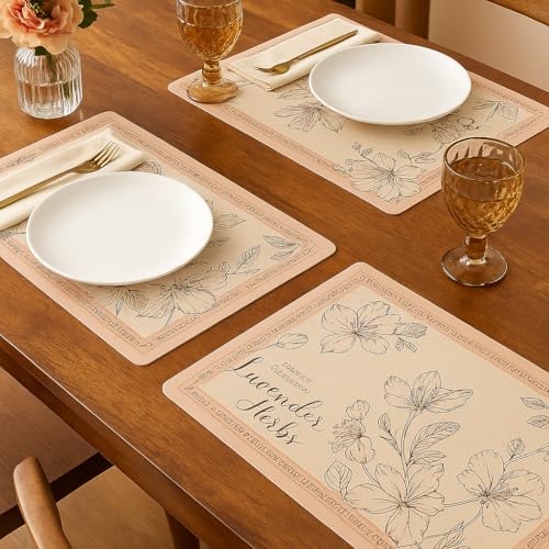 Image of YELONA Leather Dining Table Placemats Set of 2 - Waterproof, Heat Resistant, Anti-Slip, Easy to Clean Table Mats for Dining Table, Kitchen & Home Decor (Pastel Blush, 40 x 30 cm)