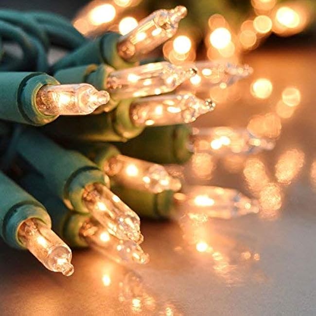 Holiday Essence Clear Christmas Lights Green Wire, 100 Incandescent Mini String Lights Set for Indoor Outdoor Holiday Lighting Decoration, Christmas Tree Lights, Static Flashing UL Certified