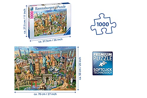 Ravensburger Puzzle 19890 - Sehenswürdigkeiten weltweit - 1000 Teile Puzzle für Erwachsene und Kinder ab 14 Jahren, Motiv mit Big Ben, Freiheitsstatue und mehr – Bild 4