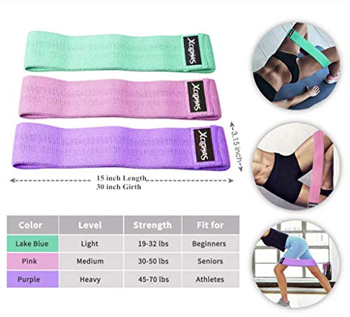 Pink Booty Bands Non Slip Fabric Cloth Resistance Loops for Legs and Butt Heavy Women Hip Glute Exercise Bands Set of 3 with Manual Home Gym Fitness Equipment (Booty-3pcs-Set)