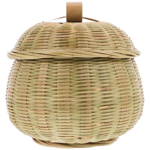 LIFKOME Round Wicker Basket with Lid Pumpkin Shape Basket Rattan Storage Basket Hand Woven Storage Box Kitchen Organizer for Eggs Fruit Vegetable and Small Items
