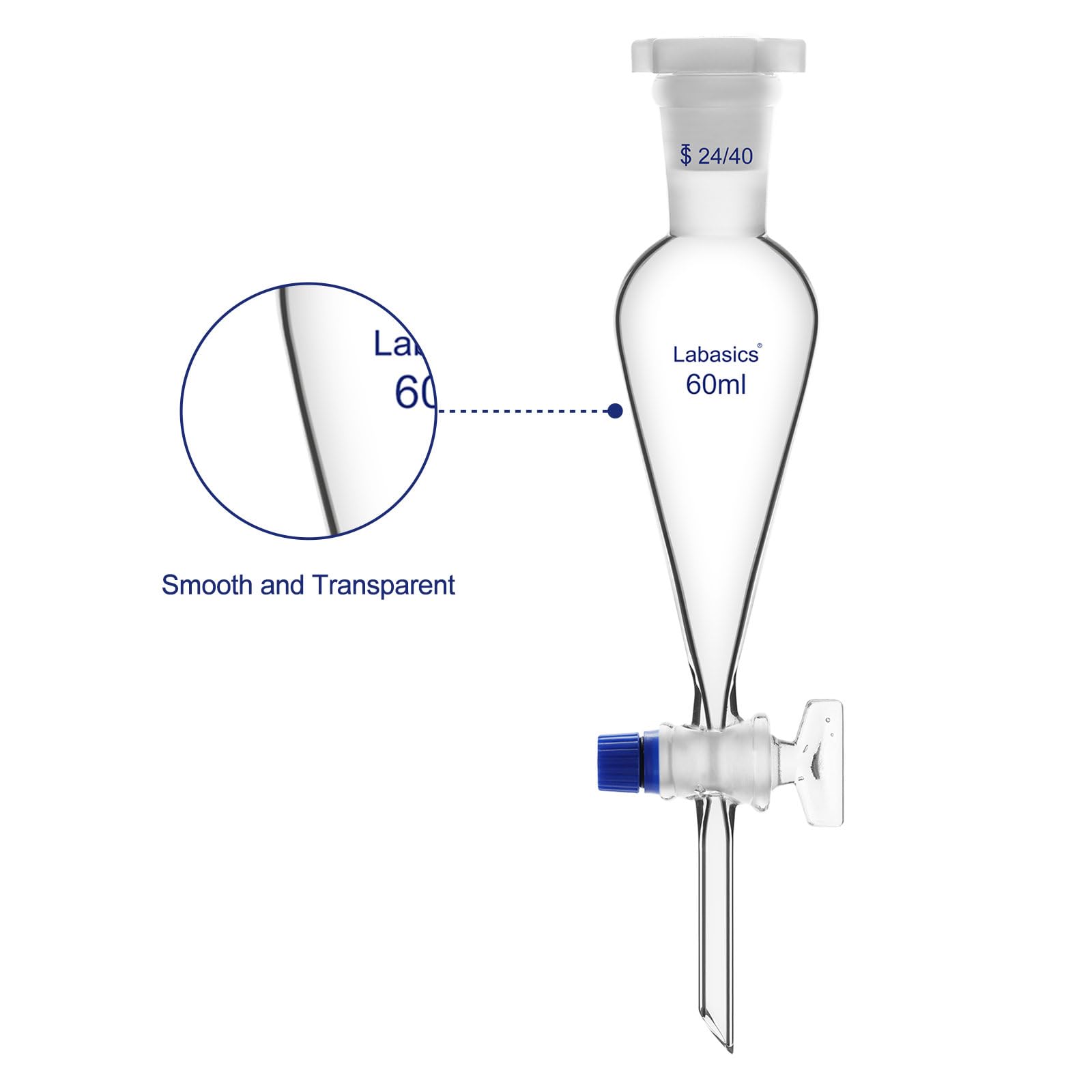 Labasics Kegelförmiger Scheidetrichter aus Borosilikatglas, 60 ml, mit Glashahn, ideal zur Flüssigkeitstrennung im Labor