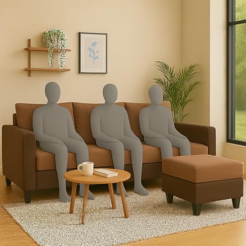 Image of FURNY Canvas Fabric 4 Seater L Shape Sofa Set 3 Seater Modern Sofa Set & Ottoman for Living Room (Dual Brown Color) | Durable Comfort | Modern Design | Ideal for Living Room