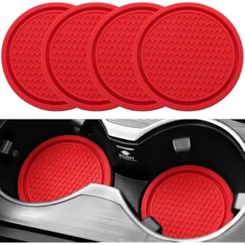 SINGARO Car Cup Coaster, 4PCS Universal Non-Slip Cup Holders Embedded in Ornaments Coaster, Car Interior Accessories, Red