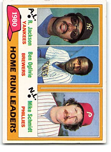 1981 Topps 2 Reggie Jackson/Ben Oglivie/Mike Schmidt Home Run Leaders NM Near Mint New York Yankees/Milwaukee Brewers/Philadelphia Phillies Baseball