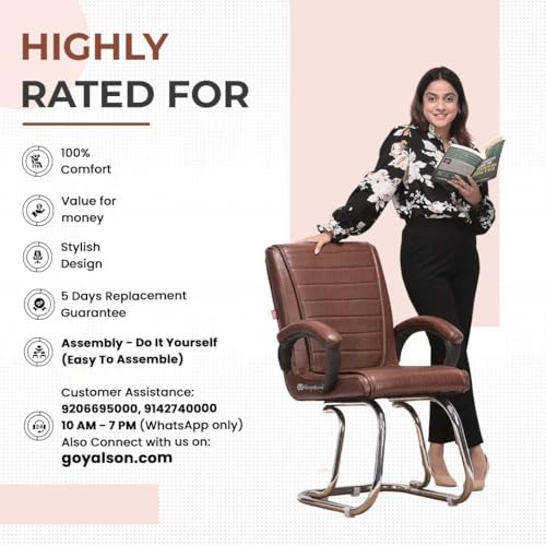 Image of Goyal steel & furniture Executive Office Study Reception Library School Chair Home Study Library Chair with Cushioned seat Back (3, Tan, Double Pipe Chrome Frame)
