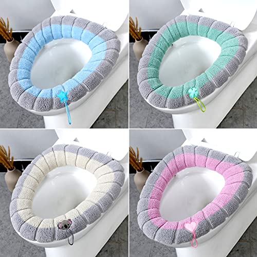 4 Stück WC-Sitzwärmer Toilettensitzauflagen Waschbar Tuch Toilettensitzbezug Pads Waschbar Eingebauten Kunststoffring Heraus Fasergewebe für Meisten Toiletten Damen Mamas Altere Menschen – Bild 3