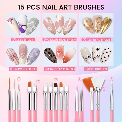 Rosiour 38Pcs Nail Art Brushes Set: Nail Art Tools with Nail Stand Holder, 15Pcs Nail Design Brushes, 5Pcs Dotting Tools, 5Pcs Sculpting Brushes, Resin Palette, Nail File for Painting Nails