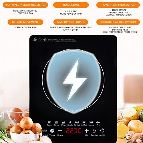 Portable Induction Burner, 2200W Electric Induction Countertop Burner With Touch Panel, 8 Cooking Preset Programs, Power & Temp Adjustable, Lcd Display, Auto Pot Detection & Auto Shut-Off, Hot Plate Cooker With 3-Hour Timer #TOP3