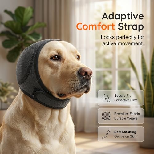 Image of Noise Cancelling Ear Wrap for Dogs, Ear Muffs Noise Protection Comfortable Quiet Dogs Ear Muffs, Available Silent Elastic Calming Dog Ear Cover for Swimming, Bathing (Large)