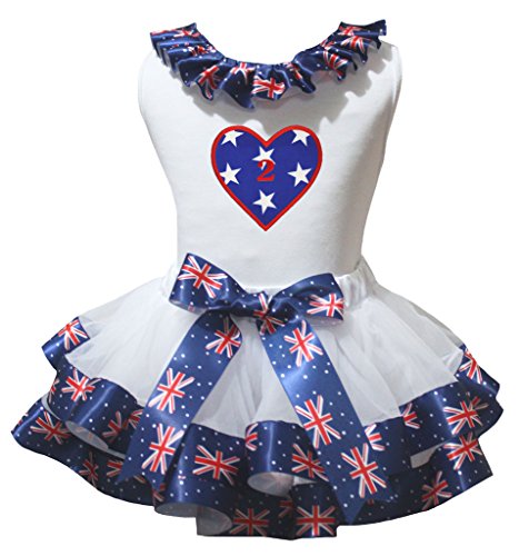 Juego de falda de pétalos blancos con bandera de Reino Unido y diseño de corazón para niña de 0-8 años