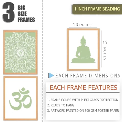 Image of Gamya Spiritual Big Aesthetic Framed Meditation Affirmation Motivational Posters For Living Room, Bedroom Office Wall Decor, Dopamine art /Girls Boys Gift Item (13x19 Inches) (Meditation Trio (B))