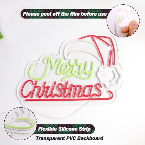 Image of Goneons Merry Christmas Neon Sign Dimmable LED Merry Christmas Light Sign for Wall Decor, USB Powered LED Sign with Hat for Indoor Bedroom Windows Party Pub Kids Xmas Day Decor