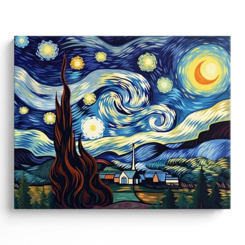 Image of Art Therapy Pcn26 Linen Canvas DIY Paint by Numbers Kit 15 x 20 Inch with 2 Set of Acrylic Oil Painting Colors with Brushes for Stress Relief & Home Decoration (Celestial Calm)