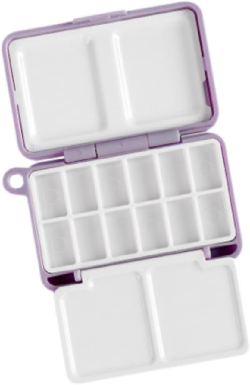Colaxi Watercolor Palette Case Travel with Mixing Area with Lid Mini Paint Box Gouache Mixing Tray for Graffiti Nail Art Acrylic Painting, Portable 12 Colors Paint Palette Box for Adults Kids, Violet