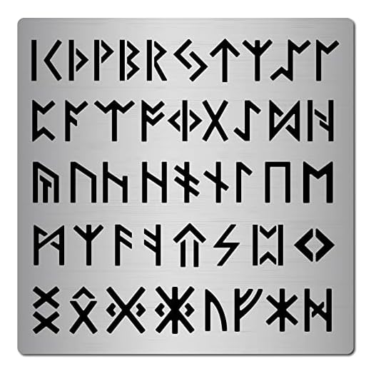 GORGECRAFT 6.3 Pulgada Metal Runas Plantilla Acero Inoxidable Alfabeto Antiguo Pintura Plantilla Reutilizable Herramienta de Diario para Pintar, Madera Quemandose, Artesanía de Pirograbado Y Grabado