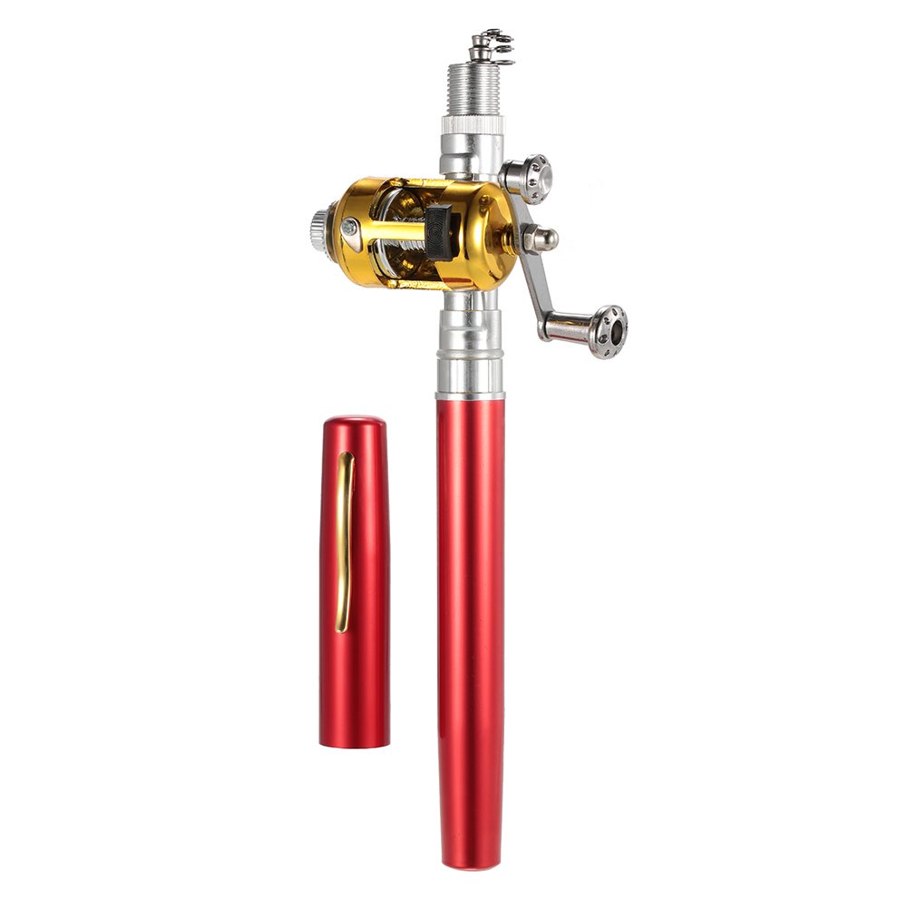 Juego de carrete de caña de pescar, mini bolígrafo telescópico portátil de bolsillo, caña de pescar + carrete de aleación de aluminio, señuelos suaves, anzuelos
