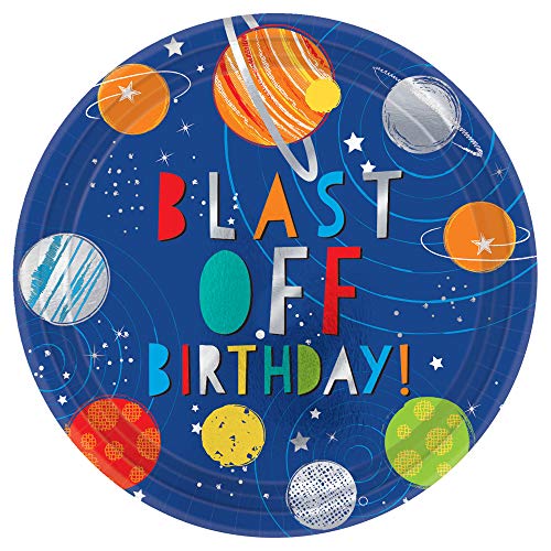 Amscan Vibrant Blast Off Birthday Metallic Round Plates - 10.5 Amscan Vibrant Blast Off Birthday Metallic Round Plates - 10.5