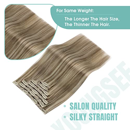 YoungSee Clip in Hair Extensions Real Human Hair 14inch 120g Human Hair Extensions Clip in Light Brown Highlights with Platinum Blonde Real Clip in Extensions for Beginners Silky 7pcs Natural Blend - Image 4