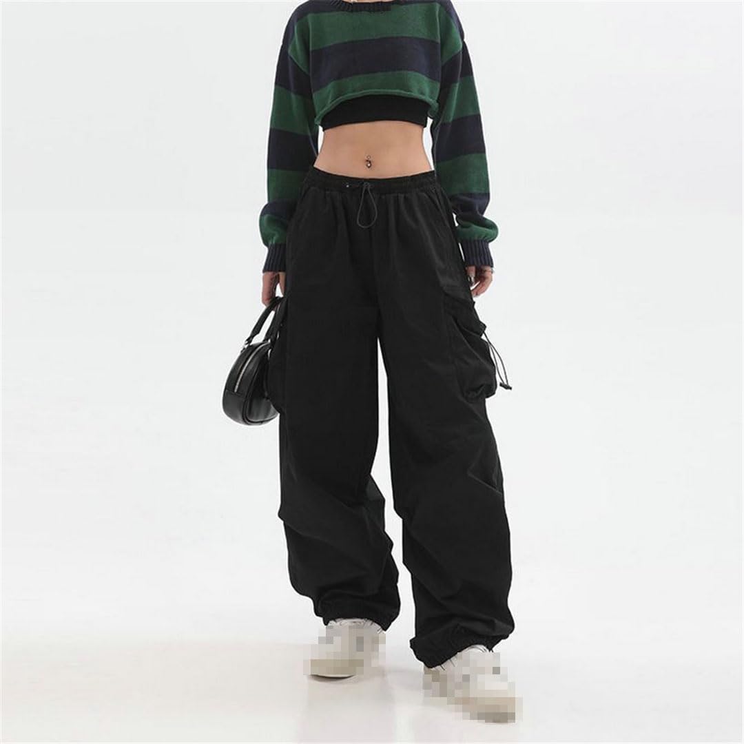 Ownwfeat Pantalon Cargo Femme Poches Oversize Pantalon Taille Élastique Pantalon Large Jambe Baggy