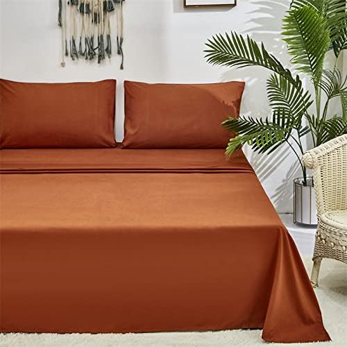 Miniatura 3 de CLOTHKNOW Juego de sábanas color naranja quemado, tamaño Queen, 4 piezas, juego de sábanas óxido, 1 sábana bajera, 1 sábana encimera con 2 fundas de